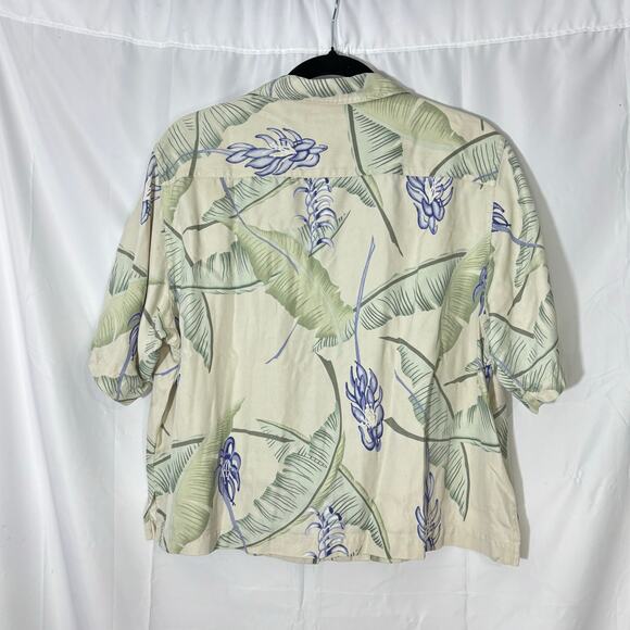 Tommy Bahama 100% Silk Tropical Banana Leaf Floral ButtonUp Blouse Large - Picture 3 of 4